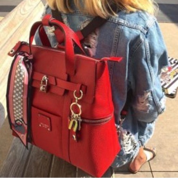 henri bendel Handbags - Henri Bendel Jetsetter Large Convertible Canvas Brilliant Red Backpack